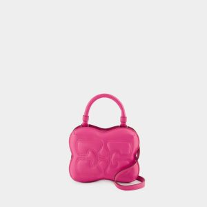 Besaces | Sac À Bandoulière Butterfly Small – Ganni – Cuir – Rose Pink – Shocking Pink |  Femme