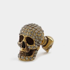 Boucles d'oreilles | Boucles D'Oreilles Pave Skull En Laiton Et Cristal Multicolore – 0448+Greige | Alexander McQueen Femme