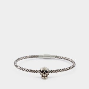 Bracelets | Bracelet En Corde Metallisée Skull En Laiton Argenté Argenté – 0446 A.Silver | Alexander McQueen Femme/Homme