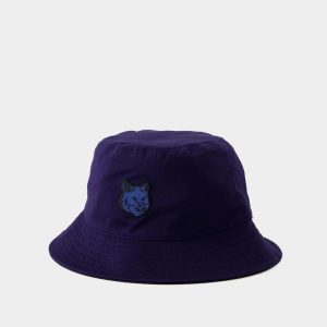Chapeaux | Bob Fox Head Patch – Maison Kitsune – Coton – Bleu  |  Femme