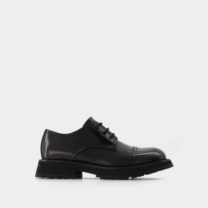 Chaussures plates | Mocassins En Cuir Noir Noir – Black/Black | Alexander McQueen Homme