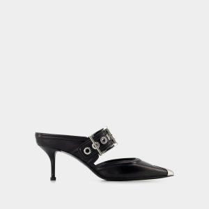 Sandales | Sandales Leathe S. – Alexander Mcqueen – Cuir – Noir Noir – 1081 Black/Silver |  Femme