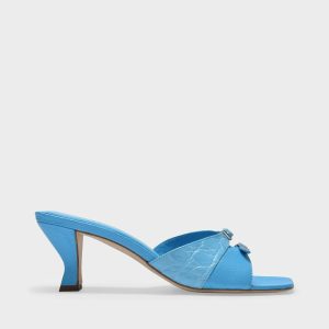 Sandales | Sandales Noor En Grained Leather Bleu Bleu – Lagoon | By Far Femme
