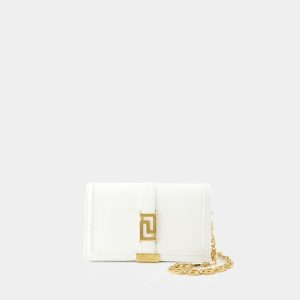 Wallets On Chain | Wallet On Chain Greca Goddess – Versace – Cuir – Blanc White – Optical White-Versace Gold |  Femme