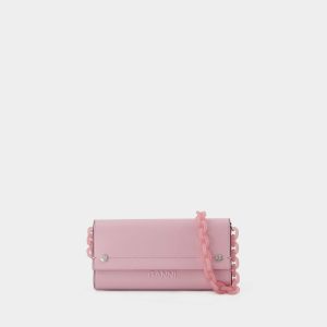 Wallets On Chain | Wallet On Chaine Banner Envelope – Ganni – Cuir – Pink  |  Femme